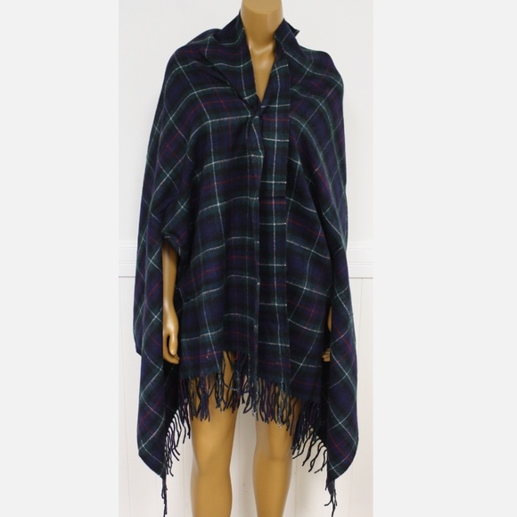 J. Crew Plaid Cape Wool Blend Scarf Wrap - Picture 3 of 12